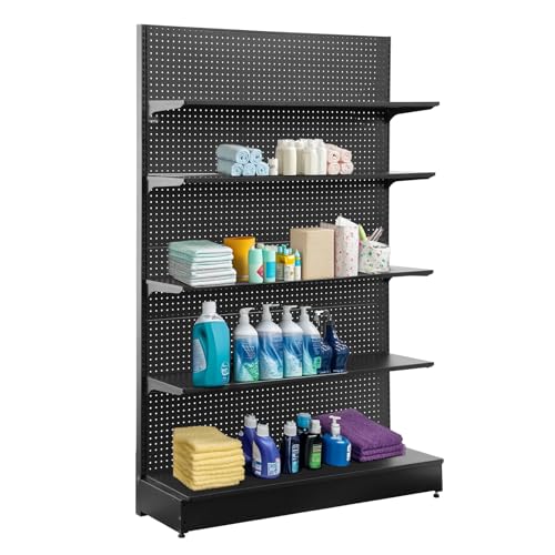 Eastern Tree Pegboard Display Stand, 4x6.5 Feet Gondola Retail Shelving Wall Display for Convenient Grocery Office Supply or Retail Stores, Standing Peg Board Display Rack with 30 Hooks