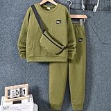 HIHA Size 10 Boys Sweatsuit Clothes Letter Print Long Sleeve Pullover Sweatshirt Jogger Pant Set with Bag Fall Winter Outfit Green