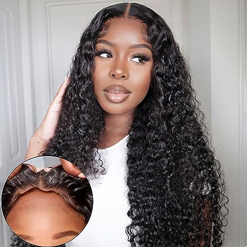 Yuzhou Grace 5x5 HD Lace Glueless Closure Wigs Human Hair Pre Plucked Pre Cut with Elastic Band Ready To Wear Deep Wave Curly Wig 250 Density Wet and Wavy Wig with Baby Hair Natural Hairline