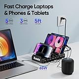 300W USB C Charging Station for Multiple Devices, 8 Port Multi Device Fast Charging Station for MacBook iPhone 15 Phone iPad Tablets Black (6 Mixed Short Cables Included)