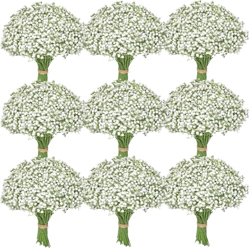 Serwalin 100Pcs Babys Breath Artificial Flowers, Faux Baby Breath Flowers Artificial Bulk Fake White Gypsophila Bouquet Real Touch Flowers for Wedding Floral Arrangement Party Home Decor