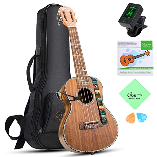 Hricane Ukulele, Concert Ukulele Koa 23 Inch Professional Ukulele Kit for Adults & Beginners with Gig Bag, Strap, Nylon String, Tuner, Guitar Picks, Cleaning Cloth