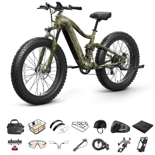 PUCKIPUPPY Boxer Electric Bike for Adults 960W, 48V 20AH Battery Ebike, Full Suspension 26" Fat Tire E Bike, 28MPH 80Miles Range Mountain Electric Bicycle, 7 Speed Hydraulic Disc Brakes