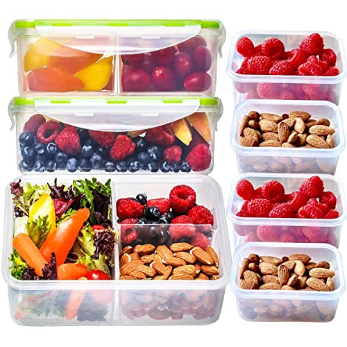 FIT Strong & Healthy Bento Lunch Box & Meal Prep Containers w/Compartments & Airtight Lid - Food & Snack Storage for Adults & Kids, Microwave, Freezer, & Dishwasher Safe, Reusable, Multi-Size, 7 Pack