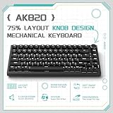 Attack Shark ajazz AK820 Mechanical Gaming Keyboard with Knob 75% Keyboard Hot Swappable Type-C Wired Gasket 5-Layer Noise Absorbing Foam White LED Backlit NKRO Linear Red Switch for PC/Win/Mac-Black