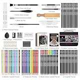 HIFORNY 100 PCS Drawing & Sketching Set, Professional Art Supplies with Graphite,Charcoal, Colored,Watercolor,Metallic Pencils,Blending Tools,Sketchbook and Coloring Book in Zipper Case (Black)