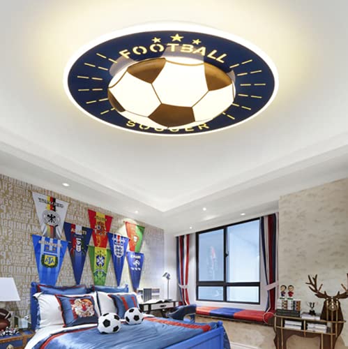 LAKIQ Soccer Pattern LED Ceiling Lights Kids Room Flush Mount Light Fixture Dimmable LED Ceiling Chandelier Lighting Football Shaped for Boys Room Children Room Bedroom (Blue)