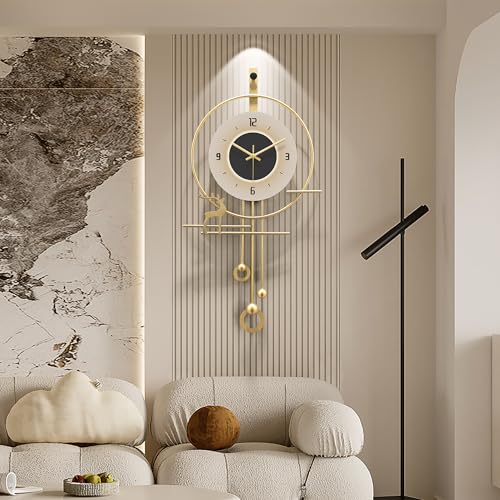 HEBOIX Modern Wall Clock for Living Room,Large Gold Decorative Wall Clock,Digital Creative Silent Clock Battery Operated for Kitchen/Entryway/Bedroom/Office/Dinning Room Metal Wall Decor