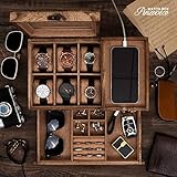 Pinzoveco Watch Box Organizer for Men, 6 Slot Watch Case for Men Display & Storage Watch, Solid Wood Jewelry Box for Men, Gift for Boyfriend Fathers Day Birthday Gifts (Carbonized Brown)