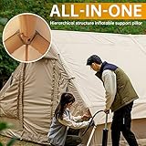 Inflatable Camping Tent with Pump, Glamping Tents, Easy Setup 4 Season Waterproof Windproof Outdoor Blow Up Tent, Luxury Cabin Tent with Mesh Windows & Doors