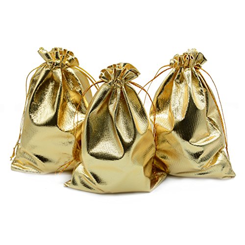 BEAVOING Pack of 100 6"x 8" Heavy Duty Gold Drawstring Organza Jewelry Pouches Wedding Party Christmas Favor Gift Candy Chocolate Bags