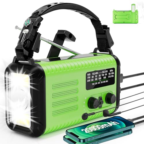 Emergency Hand Crank Radio, Weather Radio with 74000mWh Battery Powered, NOAA Weather Radios Am Fm Flashlight, USB-A/C Charging, Reading Light, Headphone Jack, SOS Alarm & Compass for Emergencies