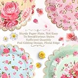 Pasimy 64 Pcs Floral Vintage Plates Paper Tea Party Tableware Set 9 Inch and 7 Inch Plates for Tea Party Birthday Baby Shower Wedding Bachelorette Party Supplies(Rose)