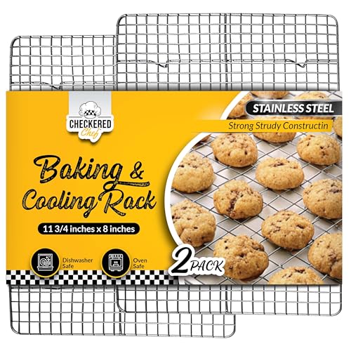 Checkered Chef Cooling Rack for Cooking and Baking - 8” x 11 ¾" Set of 2 Stainless Steel, Oven Safe Grid Wire Cookie Cooling Racks