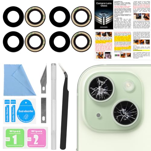 2PCS ASDAWN Back Rear Camera Lens Glass Replacement for iPhone 15 6.1 inch and 15 Plus 6.7 inch with Pre-Installed Adhesive, Back Lens Glass with Installation Manual + Repair Tool Set