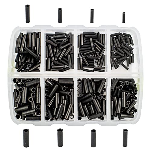 Fishing Wire Single Barrel Crimp Sleeves Fishing Crimp Sleeves Kit Crimping Loop Sleeve with Black Oxidized Fishing Line Connector Leader Rigging Tackle… (8 Kinds Small)