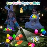 Easter Basket Stuffers - 32 Pack Prefilled Easter Eggs with Finger Projector Lights - Easter Toys Gifts Goodies Bags Prizes for Kids Boys Girls - Glow in The Dark Hunt Egg Fillers Party Favor Supplies