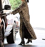 DJBM Women's Sexy Elegant Vintage Leopard Print Lapel Faux Fur Long Maxi Coat Jacket Leopard-L