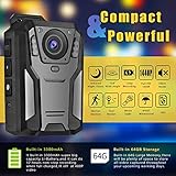 JWKG P100 2K Police Body Camera 64GB Body Cam 12 Hours Continuous Recording USB-C Infrared Night Vision Waterproof Shockproof Lightweight Data-encrypt for Law Enforcement Record