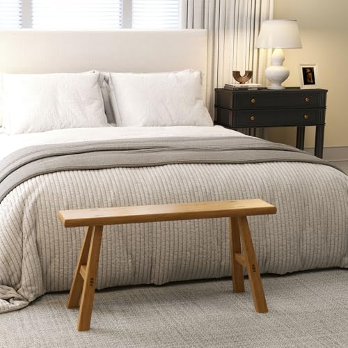 ANQILEE Asian Wood Bench Noodle Bench Farmhouse Indoor Wooden Handmade Solid Wood Decorative Bench 2-3ps for Living Room Dining Bedroom Entryway with Armless Design