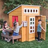 KidKraft Modern Outdoor Wooden Playhouse with Picnic Table, Mailbox and Outdoor Grill ,Gift for Ages 3+