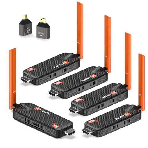 WELUSOPU Wireless HDMI Transmitter and 4 Receivers, Support Up to 6 Receivers, 5.8G HDMI Wireless Extender Streaming Content for PC Laptop Camera Cable Box to Multiple TVs Monitors Projectors -165FT