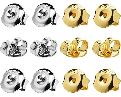 DELECOE 14K Gold Plated Earring Backs Replacements, 925 Sterling Silver Hypoallergenic Secure Gold Earring Backs Locking for Studs Earrings