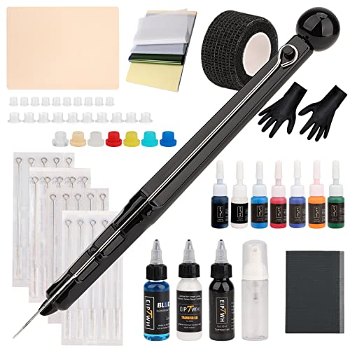 EIPTWH Hand Poke and Stick Tattoo Kit Pen set 10 Needles Color Ink for Beginners Black,DIY Tattoo Poke Tools Kit for Beginners