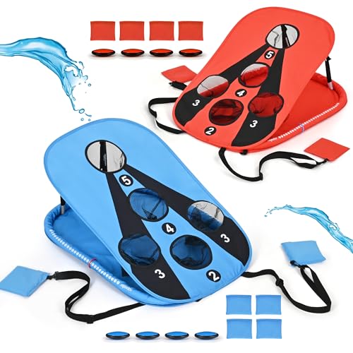 ropoda Pool Cornhole Board Set, 3ft x 2ft Corn Hole Games for Adults, Cornhole Set Floating, Pool Games for Adults, Water and Land Dual-Purpose, Easy Setup, Beach Toys for Family, Beach/Lawn Toys