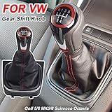 Kakulkomen Manual Car 5 Speed Chrome Handle Leather Gear Shift Knob with Gaiter Boot Cover for Vw Volks-wagen Golf 6 Golf 5 A5 Mk5 GTI GTD R32 2004-2008 (5 Speed)