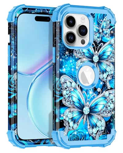 Casetego for iPhone 14 Pro Max Case,Glow in The Dark Three Layer Heavy Duty Sturdy Shockproof Full Protection Rugged Hard PC+Soft TPU Bumper Case for Apple iPhone 14 Pro Max 6.7 inch,Bright Blue