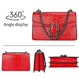 Crossbody Handbags for Women Snake Print Leather Shoulder Bag Chain Purse Satchel Evening Bag(New Red)