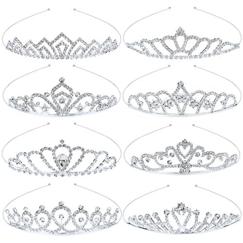 inSowni 8 Pieces Decorative Princess Dazzling Rhinestone Silver Metal Tiara Crown Headbands Wedding Birthday Party Prom Headpieces for Brides Bridesmaids Women Girls Teens Kids