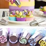 JAYVAR 27 Russian Piping Tips, Piping Bags and Tips Set, 12 Flower Frosting Tips Nozzles for Cake Decorating, Baking Supplies for Cupcake Cookie, 2 Leaf Piping Tips 2 Couplers 11 Pastry Baking Bags