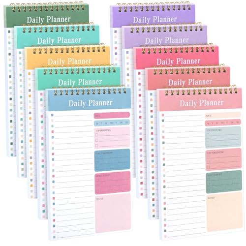 LABUK 10 Pack Daily To Do List Notebook 5" x 8" Daily Planner 30 Sheets Spiral to Do List Notebook for Classroom Office Plan Work Schedule Checklist