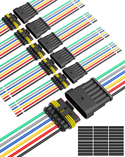 NAOEVO 6 Pin Connector Waterproof，16 AWG 6 Wire Connectors, Automotive Electrical Connectors Male And Female Way With Heat Shrink Tubing For Car Truck Boat Wire Connection, 6 Kits