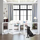 PAWLAND 144-inch Extra Wide 30-inches Tall Dog gate with Door Walk Through, Freestanding Wire Pet Gate for The House, Doorway, Stairs, Pet Puppy Safety Fence, Support Feet Included, White,6 Panels