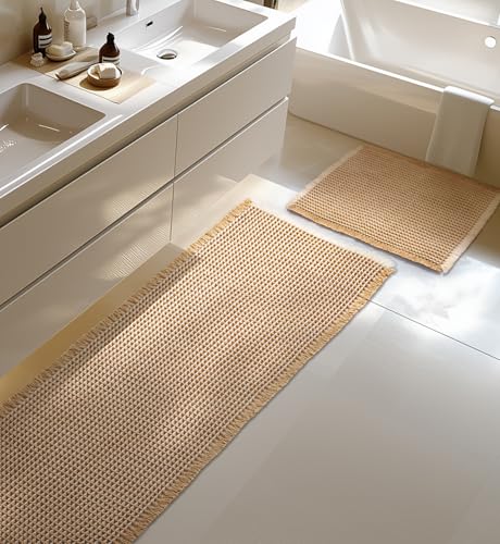 Furicher Large Waffle Bath Mat Set, Non Slip Bathroom Mat Set, Ultra Absorbent Bath Mats for Bathroom Decor, Extra Soft Floor Bathroom Rugs Sets 2 Piece, Washable Bath Rugs (20"×47" and 16"×24")