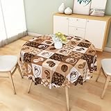 SIEDYCV Coffee Themed Round Tablecloth 60 Inch Brown Coffee Beans Cups Print Fabric Table Cloth Polyester Waterproof Anti-Wrinkle Cafe Shop Table Cover for Cafe Farmhouse Dining Party Picnic Decor