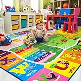 7x10 Kids Rug Play Mat Carpet Educational and Fun Playmat with ABC Alphabet Animals Shapes Colors Large Area Rug Learning Rugs for Bedroom Playroom Baby Toddler Children Play Game Activity