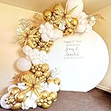 White and Gold Balloons Garland Arch Kit, 130Pcs White Metallic Gold Confetti Balloon with Star Foil Balloons for Birthday Wedding Engagements Graduation Baby Shower Anniversary Party Decorations