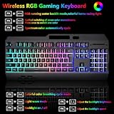 Wireless RGB Backlit Gaming Keyboard and Mouse, Rechargeable, Long Battery Life, Metal Panel Mechanical Feel Keyboard with Palm Rest, 7 Color Mouse and Mouse Pad for Game and Work