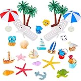 24 Pieces Cake Decoration Green Palm Tree Summer Beach Chair Umbrella cake toppers for hawaiian beach Theme Birthday Wedding Baby Shower Party Supplies