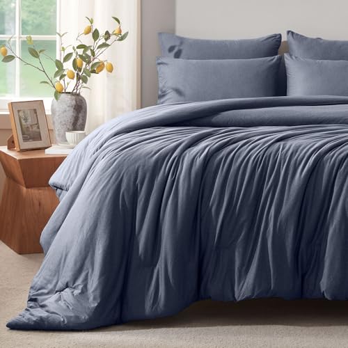 Voguease Queen Comforter Set, Comforters Queen Size Luxury Ultra-Soft Jersey Knit Bedding Sets, Blue Lightweight Down Alternative Bed Comforte Queen for All Season, 3 Piece Bedding Setrey