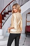 GRACE KARIN Women 2024 Glitter Sequin Tops 3/4 Sleeve Slim Fit Sparkle Shimmer Blouses Concert Vegas Outfits Champagne L