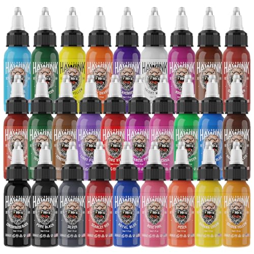 Hawink Tattoo Ink Color Set 1 oz (30ml) Tattoo Supply 28 Colors Pigment Kit Tattoo Supplies in USA TI203-30-28