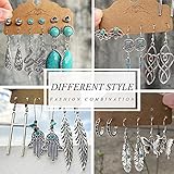 45 Pairs Silver Drop Dangle Earrings Set for Women, Boho Vintage Bronze Waterdrop Dangling Earrings