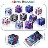 48 Pcs Cube Sensory Toy Handheld Infinite Cube Flipping Hand Cube Desk Gift Portable Blocks for Teen Adult Anxiety Stress Relief Valentine's Day(Starry Sky Style)