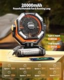 coldSky 𝟮𝟬𝟬𝟬𝟬𝗺𝗔𝗵 Camping Fan with 𝗗𝘂𝗮𝗹 𝗠𝗼𝘁𝗼𝗿, Battery Operated Fan with 4 LED Lantern, 8 Speeds Desk Fan with Remote, Portable Outdoor Fan with Hook for Tent, Power Outages, Jobsite