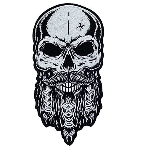 Beard Viking Skull Embroidered Patch for Back. Iron On. Size: 5.4 X 11 inches